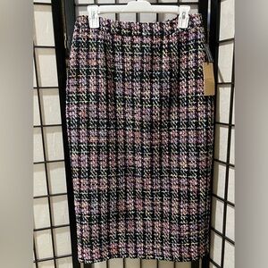 HALOGEN Black MULTI Tweed Midi Skirt with Pink & White Check SIZE 8